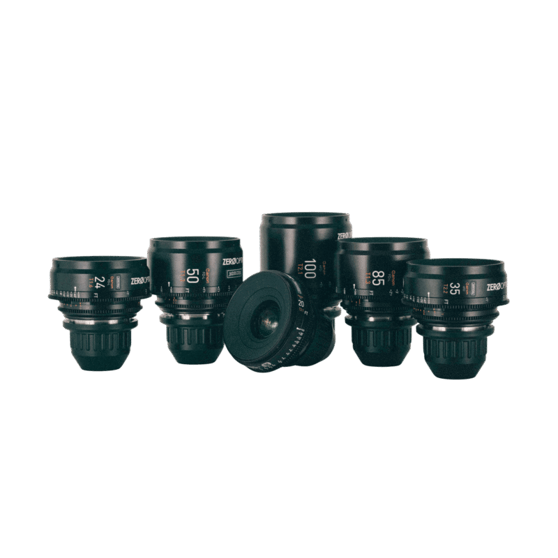 Family of vintage Canon FD stills lenses rehoused by Zero Optik in Los Angeles. Set contains aspherical lenses akin to the legendary K35 cinema primes. Lenses are available for rental at Horizon Cine Glass in St. Louis, Missouri
